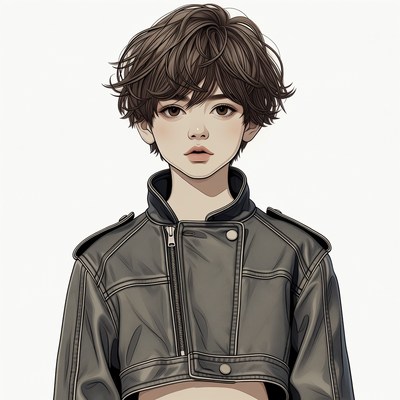 Anime girl in cropped leather jacket