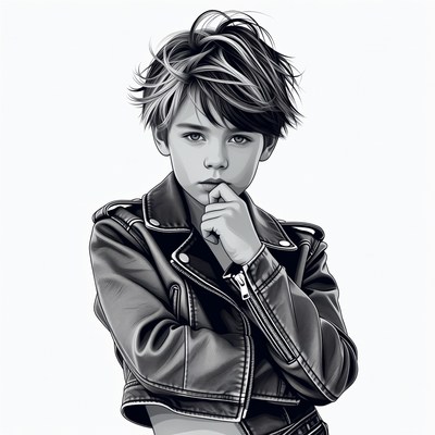 Boy in leather jacket making shush gesture