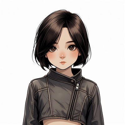 Anime girl in cropped leather jacket