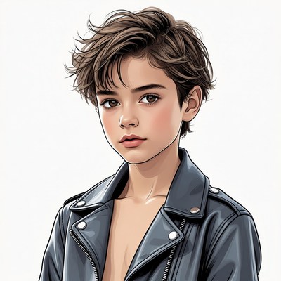 Androgynous boy in leather jacket