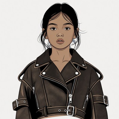 Asian girl in leather jacket illustration
