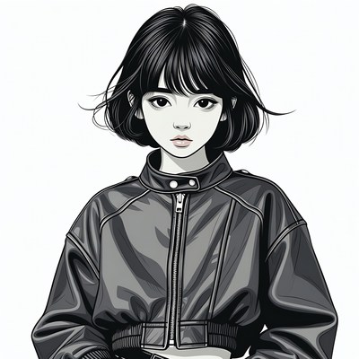 Anime girl in black leather jacket