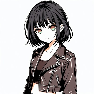 Anime girl in leather jacket