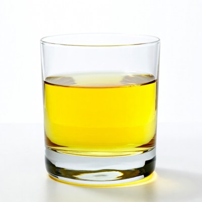 Glass of yellow liquid