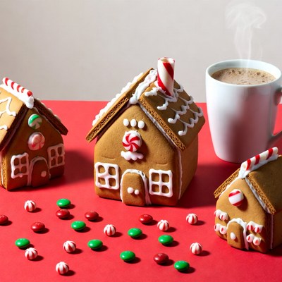 Gingerbread houses with hot cocoa