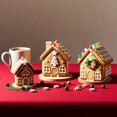 Three Gingerbread Houses with Coffee