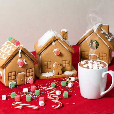 Gingerbread houses with hot cocoa