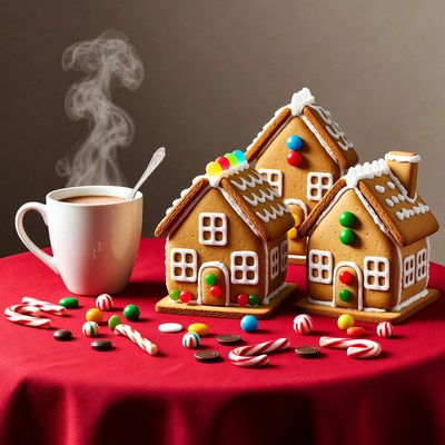 Three Gingerbread Houses with Hot Chocolate