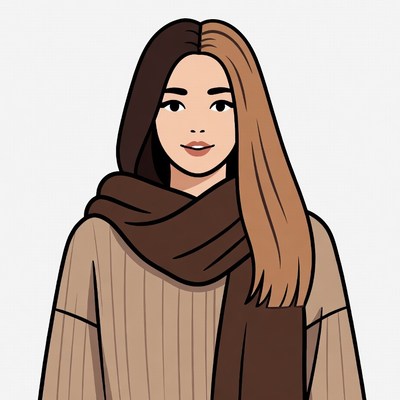 Asian woman with split hair and scarf