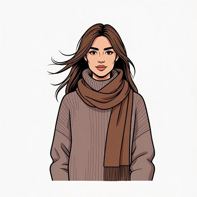 Woman in Brown Scarf and Sweater