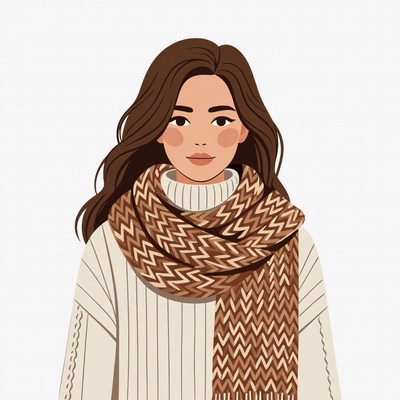 Asian woman in white sweater and scarf