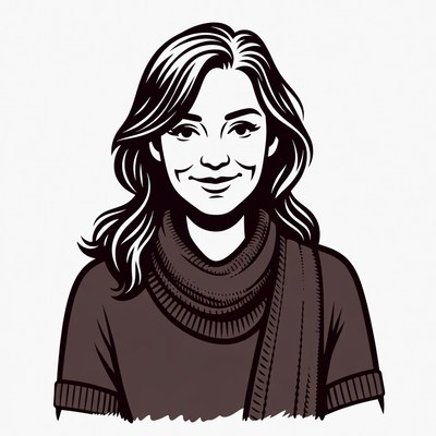 Smiling woman in sweater and scarf illustration