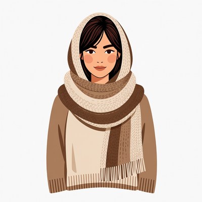 Woman in beige knitted scarf