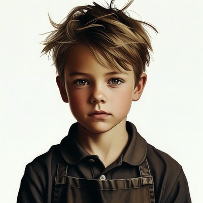 Boy in brown shirt and apron