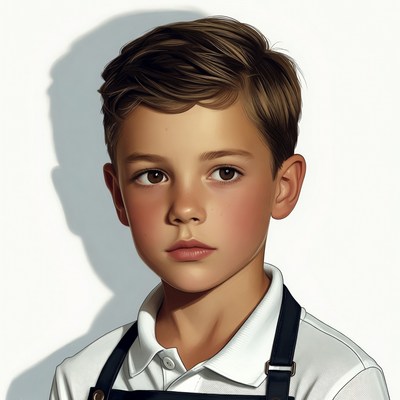 Boy in white shirt and denim overalls