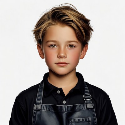 Boy wearing black chef apron