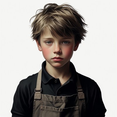 Boy wearing black apron