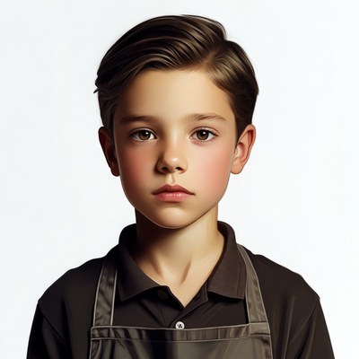 Young boy wearing apron