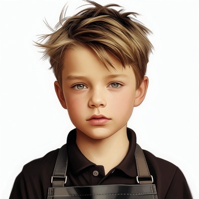 Boy wearing black apron