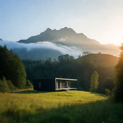 Modern Black Cabin in Mountain Meadow