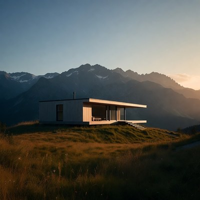 Modern House on Hill with Mountains