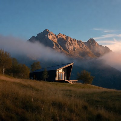 Modern Cabin in Mountain Landscape