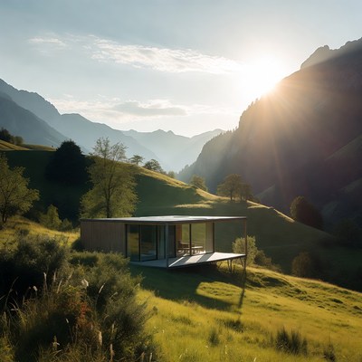 Modern Cabin in Mountain Valley Sunset