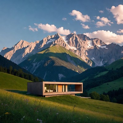 Modern Wooden House in Alpine Mountains