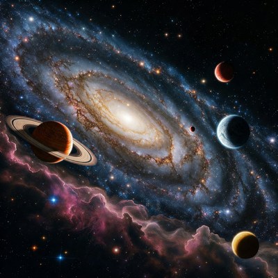 Spiral Galaxy with Planets and Stars