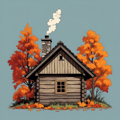 Cozy Log Cabin with Autumn Trees