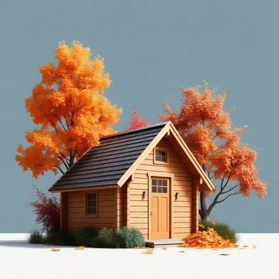 Cozy Wooden Cabin with Autumn Trees