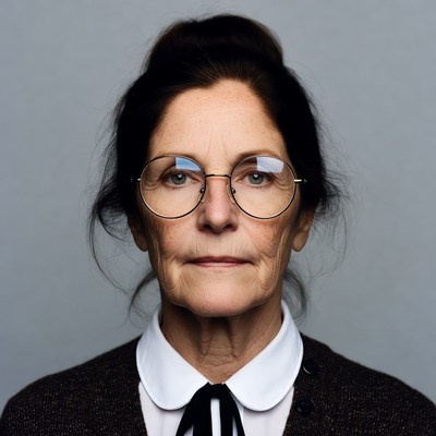 Elderly woman wearing glasses and bowtie