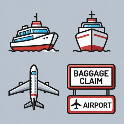 Ferry Boat Airplane Baggage Claim Icons