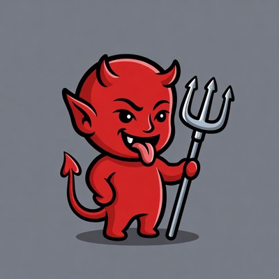 Cute Cartoon Devil with Pitchfork