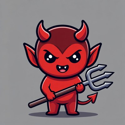Cute cartoon devil with trident