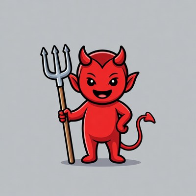 Cute cartoon devil holding pitchfork