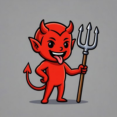 Cute Cartoon Devil with Trident