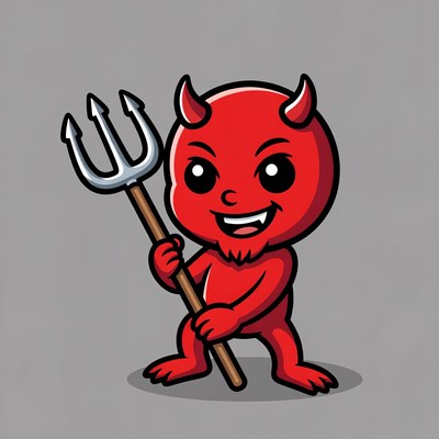 Cute red cartoon devil with trident