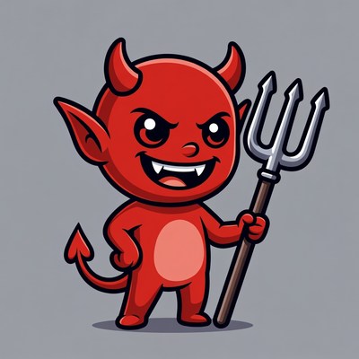 Cartoon red devil with pitchfork