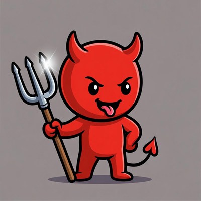 Cartoon red devil holding trident