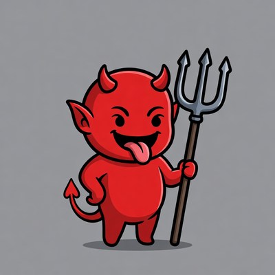 Cute Cartoon Devil with Pitchfork