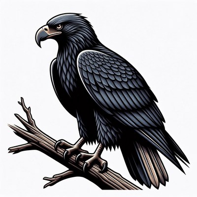 Black Eagle Perched on Branch