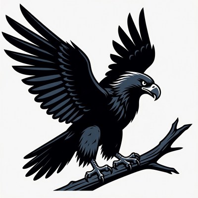 Black Eagle Perched on Branch