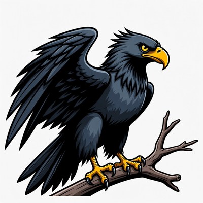 Black Eagle Perched on Branch