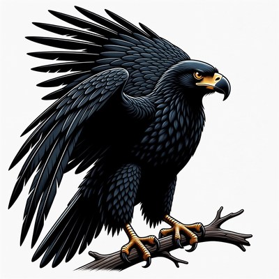 Black Eagle Perched on Branch