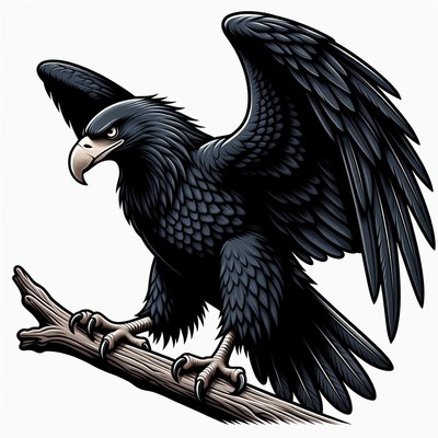 Black Eagle Perched on Branch