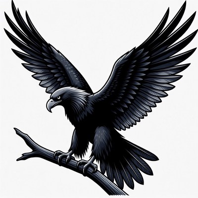 Black Eagle Perched on Branch