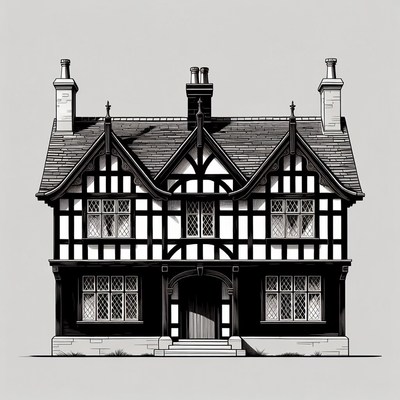 Tudor Half-Timbered House Illustration