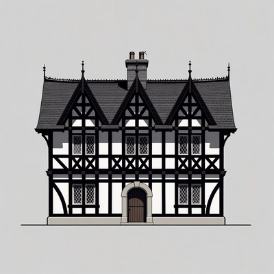 Tudor Half-Timbered House Illustration