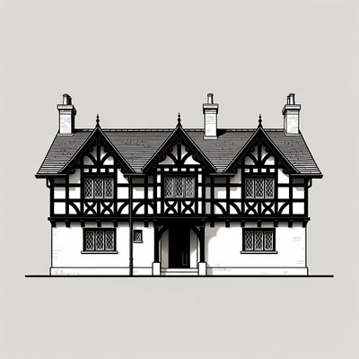 Tudor Half-Timbered House Illustration